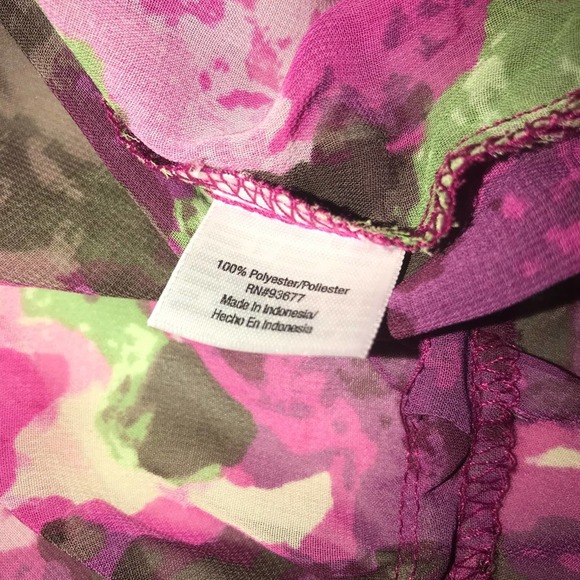 A.N.A A NEW APPROACH PINK GREEN FLORAL SEMI SHEER BLOUSE LARGE - Picture 4 of 4